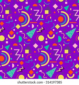 Seamless geometric vintage pattern in retro 80s style, memphis. Ideal for fabric design, paper print and website backdrop. EPS10 vector file.