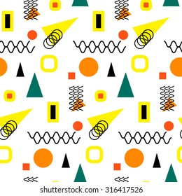 Seamless geometric vintage pattern in retro 80s style, memphis. Ideal for fabric design, paper print and website backdrop. EPS10 vector file. - Shutterstock ID 316417526
