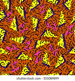 Seamless geometric vintage seamless pattern in Retro 80s or 90s style, memphis. Can be used in the textile fabric, paper print, web design.  Vector illustration. 