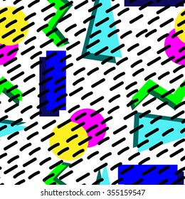 Seamless geometric vintage seamless pattern in Retro 80s or 90s style, memphis. Can be used in the textile fabric, paper print, web design.  Vector illustration. 