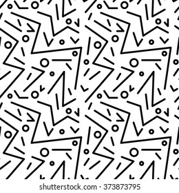 Seamless geometric vintage pattern in retro 80s style, memphis. Ideal for fabric design, paper print and website backdrop. EPS10 vector file.