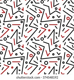 Seamless geometric vintage pattern in retro 80s style, memphis. Ideal for fabric design, paper print and website backdrop. EPS10 vector file.