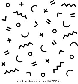 Seamless geometric vintage pattern in retro 80s style on the white background. Memphis style. Can be used in textiles, fashion, clothes, paper print and website backdrop.