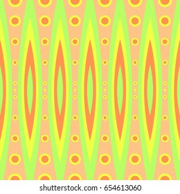 Seamless geometric vintage retro pattern design vector background with colorful circle and ellipse shapes yellow orange green
