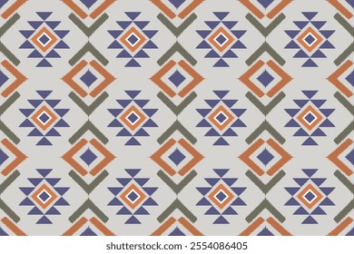 Seamless geometric violet and orange triangle shape ethnic Asian tradition pattern on white background. Silk and fabric pattern decoration for Thai clothing and wrapping and wallpaper