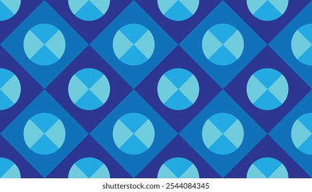 Combinación de Fondo de pantalla geométrico sin fisuras de rombos y círculos en colores azules. Perfecto para imprimir, fondos de diseño, Fondo de pantalla y azulejos, envoltura de regalos