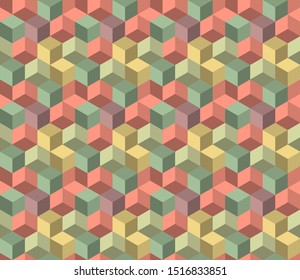 Seamless geometric wallpaper. Mosaic template pattern made of cubes. For any design purposes.