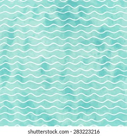 Seamless geometric watercolor wave pattern on paper texture