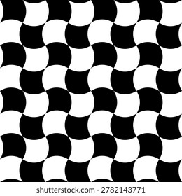 Seamless Geometric Wavy Checkerboard Pattern – Black and White Retro Op-Art Vector