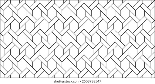 Seamless geometric weave pattern. Black and white abstract background with hexagons, lines.