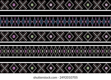 Seamless geometric western tribal fabric pattern, illustration, vector, embroidery, silk