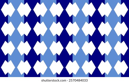 Seamless geometric white double diamond pattern on two tone blue, blue diamond checkerboard, chessboard seamless Repeat seamless pattern design for fabric print or background, blue column strip