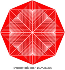 Seamless geometric white stripes on red background. White lines pattern ornament vector. Decoration fabric. Pattern with squares and triangles. Flower shaped pattern.