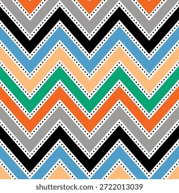 Patrón de chevrón en zigzag geométrico sin costuras con acentos punteados en rayas de colores. Fondo decorativo moderno conveniente para la materia textil, la tela, el Fondo de pantalla, el papel de embalaje, y el diseño superficial