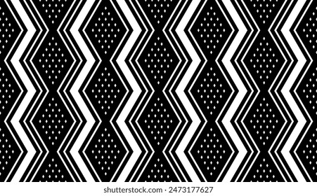 Seamless Geometric Zigzag and Diamonds Black and White Pattern. Vector Art.