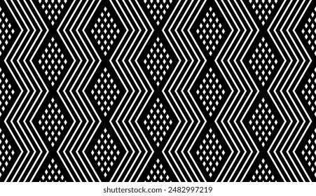 Nahtloses geometrisches Zickzack und Diamanten Schwarz-Weiß-Muster. Vektorgrafik.