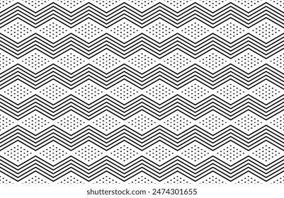 Seamless Geometric Zigzag and Dots Pattern. White Textured Background. Vector Art.