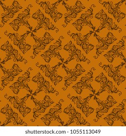 Seamless geometrical abstract pattern with intricate floral motifs. Square composition. Halloween colors.