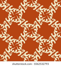 Seamless geometrical abstract pattern with knotted silhouettes of coiled serpents or snakes.