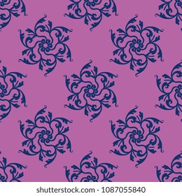 Seamless geometrical abstract pattern with ornate round floral mandalas.