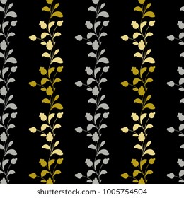 Seamless geometrical abstract pattern with silhouetted vertical rows of floral motifs.