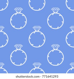 Seamless geometrical abstract pattern. Silhouettes of engagement rings intertwined with wild buttercup blossom.
