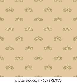 Seamless geometrical abstract pattern with small curved vignettes. Art Nouveau style. Gold silhouettes on pale yellow background.
