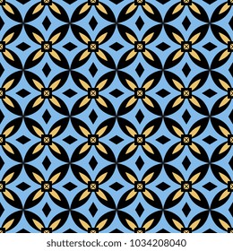 Seamless geometrical abstract pattern with square floral elements.
