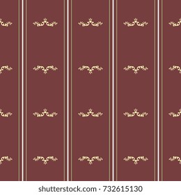 Seamless geometrical abstract pattern with vertical stripes and classical vignettes. Traditional style.
