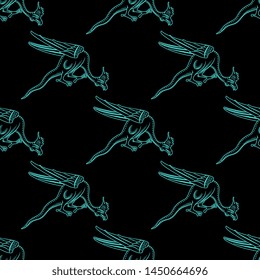 Seamless geometrical animal pattern with fantastic winged dragons or basilisks. Medieval illuminated manuscript motif.

