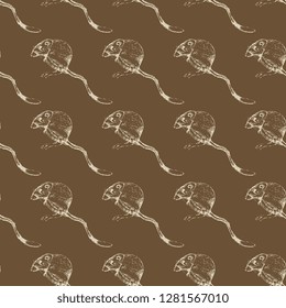 Seamless geometrical animal pattern with hand drawn sketches of desert kangaroo rats. (Dipodomys deserti). Vintage style. 