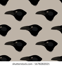 Seamless geometrical animal pattern with raven heads.