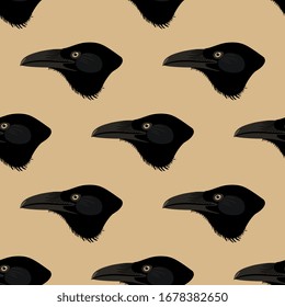 Seamless geometrical animal pattern with raven heads.