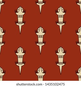 Seamless geometrical animal pattern with silhouettes of stylized funny lizards. Folk tribal motif from ancient Peru.
