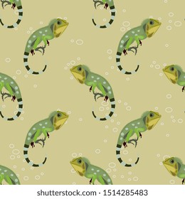 Seamless geometrical animal pattern with silhouettes of iguana lizards. Flat cartoon style.