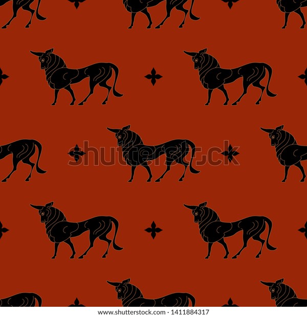 Seamless Geometrical Animal Pattern Silhouettes Stylized Stock