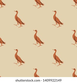 Seamless geometrical animal pattern with small silhouettes of stylized birds. Folk style.