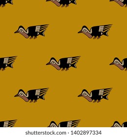 Seamless geometrical animal pattern with stylized birds. Ancient Peruvian tribal motif of Nazca Indians.