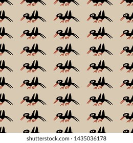 Seamless geometrical animal pattern with stylized funny birds. Ancient Peruvian ethnic motif.