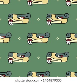Seamless geometrical animal pattern with stylized heads of fantastic monster snakes. Ancient Mexican Aztec motif.