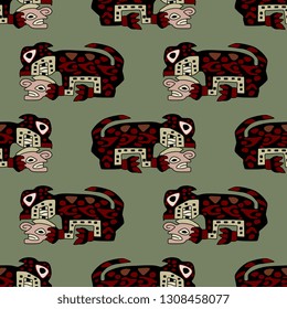 Seamless geometrical animal pattern with tribal motifs of ancient Peruvian Indians.
