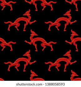 Seamless geometrical animl pattern with fantastic dragons. Ancient Chinese ethnic motif.
