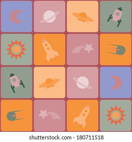 seamless geometrical background with rockets, satellites and celestial bodies