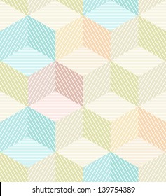 Seamless geometrical beige background with striped cubes