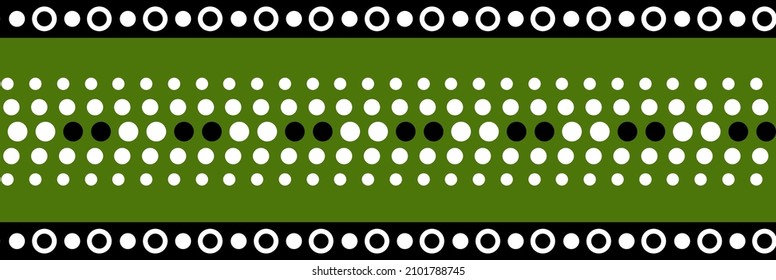 Seamless geometrical border pattern with polka dot on green background
