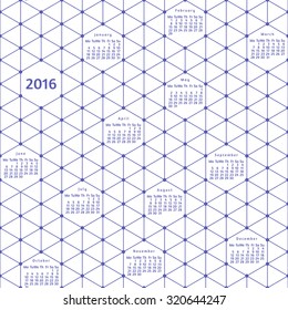 Seamless geometrical  calendar of 2016. Vector illustration