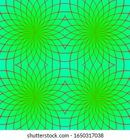 Seamless geometrical complex curved lines pattern in shades of red and green. Original design, pixel perfect swatch pattern included, vector eps 10
