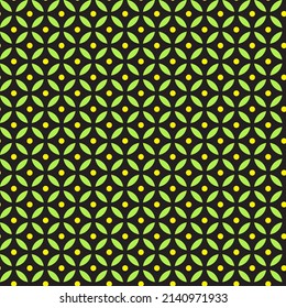 Diseño geométrico impecable. Patrón cuadrado y punto en verde y amarillo sobre fondo negro. Patrón de laberinto verde sobre fondo negro.