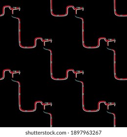 Seamless geometrical diagonal animal pattern with fantastic snakes. Native American art of Aztec Indians.