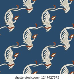 Seamless geometrical diagonal pattern with flying phoenix birds. Traditional Chinese motif.
